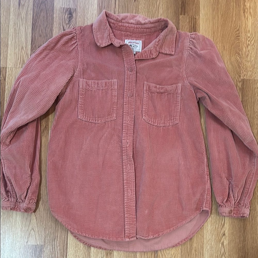 American Eagle Corduroy Button Down Shirt in Pink
